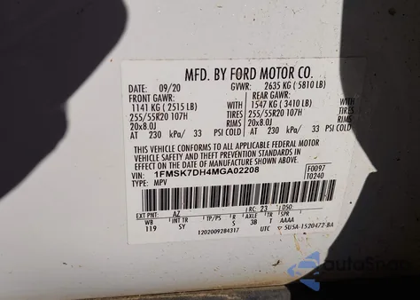 2021 Ford Explorer Xlt z USA, uszkodzony, nr VIN 1FMSK7DH4MGA02208